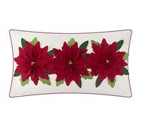 JWH Christmas Poinsettia 3D Flower Throw Pillow Cover Handmade Cushion Cover Decorative Accent Pillow Case Linen Pillowcase Home Bed Living Room Sofa Car Bed Room Chair Decor Gift 14 x 24 Inch Red