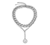 JWICOS Gold Boho Cuban Chunky Necklace Layered Dainty Paperclip with Coin Pendant Choker Chain for Women and Girls, 40cm, 50cm, No Gemstone