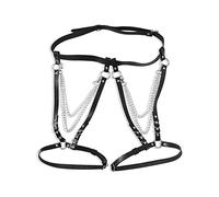 JWICOS Punk Black Waist Chain Belt Leather Layered Body Chain Metal Chain Gothic Punk Waist Chain Body Accessories for Women and Girls