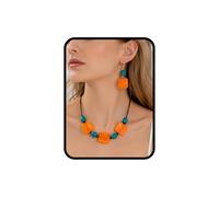 JWIGP Chunky Colorful Beaded Necklace Set for Women, Turquoise Orange Acrylic Pendant Statement Bib Jewelry Large Geometric Collar Boho Handmade Summer Beach Vacation Gift