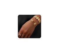 JWIGP Golden Shell Bracelet Set For Women, Gold Summer Beach Seashell Stackable Bracelets Statement Open Adjustable Sizes Ring Waterproof Non Tarnish Anniversary Holiday Jewelry Gift, L, Alloy Steel