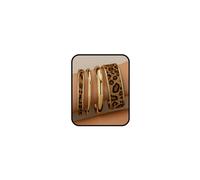 JWIGP Leopard Print Gold Bangle Bracelet Set for Women, 4Pcs Stackable Cuff and Solid Bangles, Bold Statement Fashion Jewelry for Wrist Styling, L, Alloy Steel, no gemstone