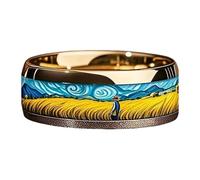 JWIGP Stainless Steel Ring For Men, Van Gogh Starry Night & Wheat Field Design Art Rings Gold Modern Men's Fashion Countryside Statement Durable Jewelry Gifts, Stainless Steel, No Gemstone