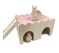 Jwizyotr Bunny Hideout Castle Wooden Guinea Pig House Small Rabbit Hideaway with Ladder for Chinchilla Hedgehog Rat