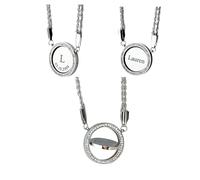 JWL Personalised name Laser Message Round Stainless Steel necklace, (Round Diamond, Silver)