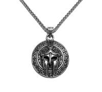 JWM Ancient Greek Warrior Spartan Helmet Pendant Stainless Steel Necklace for Men with 23.6" Chain, 23.6” chain, Stainless Steel, No Gemstone
