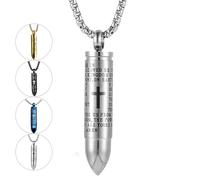 JWM Stainless Steel Bullet Pendants Cremation Urn Ashes Necklaces Cross Lords Prayer in English, 21.7" Square Pearl Chain, Stainless Steel, No Gemstone