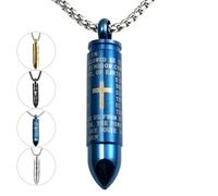 JWM Stainless Steel Bullet Pendants Cremation Urn Ashes Necklaces Cross Lords Prayer in English, 21.7" Square Pearl Chain, Stainless Steel, No Gemstone