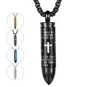 JWM Stainless Steel Bullet Pendants Cremation Urn Ashes Necklaces Cross Lords Prayer in English, 21.7" Square Pearl Chain, Stainless Steel, No Gemstone