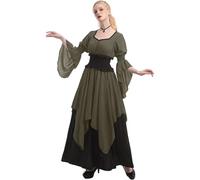 JWNYJFB Halloween Costumes Woman 2025 - Funny Victorian Renaissance Outfits Vampire Cosplay Bell Sleeve Empire Waist Maxi Dresses, Plus Size Steampunk Pirate Witch Medieval Dress Army Green M