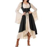 JWNYJFB Victorian Dress for Women - Plus Size Renaissance Cosplay Cold Shoulder Corset Maxi Dresses, Medieval Hocus Pocus Witch Outfits Pirate Sexy Funny Princess Costume Black L
