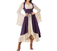 JWNYJFB Witch Dress for Women - Hocus Pocus Halloween Cosplay Cold Shoulder Corset Maxi Dresses, Victorian Medieval Funny Renaissance Fairy Plus Size Sexy Outfits Gothic Costumes Woman 2025 Purple M