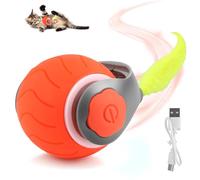 jwogngls Electric Cat Toy Ball, Magic Ball Dog with Tail, 360° Smart Interactive Play Ball for Cats, Interactive Dog Toy Ball with USB Rechargeable for Cats and Dogs (Orange)