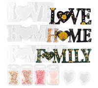 jwogngls Epoxy Resin Molds, Set of 9 Silicone Molds 3D Love Home Family Live, Resin Casting Molds with 2 Hearts and Sequins in 4 Shapes for Crafts DIY Decoration, Festival Gift