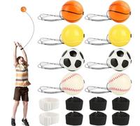 jwogngls Pack of 8 Ball with Cord Children, Diameter 6 cm, Super High Bouncing Lightweight Jumping Ball with Cord, Wrist Ball on String for Children Adults Football Basketball Softball Baseball