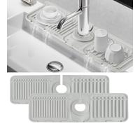 jwogngls Tap Splash Guard, Pack of 2, 39.5 x 11 cm Tap Protector & Drying Mat, Kitchen Sink Splash Guard, Silicone Tap Matt for Kitchen, Bathroom (Grey)