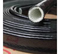 JWOO Fiberglass Tube Silicone Resin Coated Glass Fiber Braided Fireproof Sleeve, Black Fire Retardant Casing Pipe, D*L(6MM*1M)