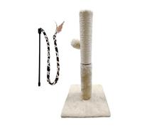 JWPET 48cm Cat Scratching Post, Vertical Sisal Rope Scratcher with Soft Plush Cover, Full Stretch Cat Claw Scratcher for Indoor Cats, Modern Grey Design (Beige)
