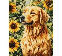 JWPSHIJIE 5D Diamond Paint Kit, Animal Dog and Sunflower Flowers DIY Crystal Embroidery Painting, Full Drill Diamond Cross Stitch Painting, Colorful Paintings Pictures Art Craft for Home 40 * 50cm