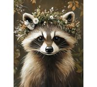 JWPSHIJIE 5D Diamond Paint Kit, Animal Raccoon and Flowers DIY Crystal Embroidery Painting, Full Drill Diamond Cross Stitch Painting, Colorful Paintings Pictures Art Craft for Home 40 * 50cm
