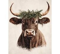JWPSHIJIE 5D DIY Diamond Art and Craft Painting Kits, Animal Cow and Leaves Crystal Rhinestone Cross Stitch Embroidery Canvas Painting Pictures by Numbers for Home Wall Decor 40 * 50cm