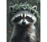 JWPSHIJIE 5D DIY Diamond Art and Craft Painting Kits Full Drill, Animal Raccoon and Leaves Crystal Rhinestone Cross Stitch Embroidery Canvas Painting Pictures by Numbers 40 * 50cm