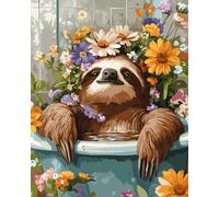 JWPSHIJIE 5D DIY Diamond Art and Craft Painting Kits Full Drill, Animal Sloth and Flowers Crystal Rhinestone Cross Stitch Embroidery Canvas Painting Pictures by Numbers 40 * 50cm