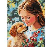 JWPSHIJIE 5D DIY Diamond Art Painting Kit, Animals Dog and Girl Diamond Crystal Rhinestone Arts and Embroidery Cross Stitch Pictures Paintings by Numbers for Home Wall Decoration 40 * 50cm
