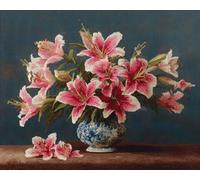 JWPSHIJIE 5D DIY Diamond Art Painting Kit, Pink Lily Flowers in vase Diamond Crystal Rhinestone Arts and Embroidery Cross Stitch Pictures Paintings by Numbers for Home Wall Decoration 40 * 50cm