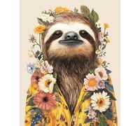 JWPSHIJIE 5D DIY Diamond Art Painting Kits Full Drill, Animal Sloth and Flowers Diamond Crystal Rhinestone Canvas Embroidery Cross Stitch Painting Pictures by Numbers 40 * 50cm