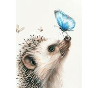JWPSHIJIE Cross Stitch Kits, Butterfly and Hedgehog Embroidery Starter Kit Embroidery Set with Cross Stitch Needles, Threads, Ribbons for Beginners DIY Art Craft 40x50cm