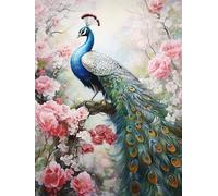 JWPSHIJIE Cross Stitch Kits for Adults, Beautiful Peacock Among Flowers,A,50 * 70cm 11CT Printed Cross Stitch Kits,Stamped Embroidery Kits for Adults Wall Art Home Decoration