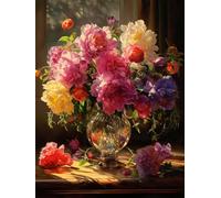 JWPSHIJIE Cross Stitch Kits for Adults, Peony Flowers in vase,C 11CT Stamped Cross Stitch Kits-Pre Printed Embroidery Kits for Wall Art Home Decoration 40 * 50cm