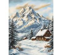JWPSHIJIE Diamond Painting Set, Snowy hut in The Valley 5D Diamond Art Kits, DIY Cross Embroidery Painting Kits for Wall and Entrance Decoration 40 * 50cm