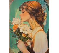 JWPSHIJIE DIY 5D Diamond Art Painting Kits, Cartoon Girl and Flowers Full Drill Diamond Crafts Painting Pictures, Embroidery Cross Stitch Canvas Painting by Numbers 40 * 50cm