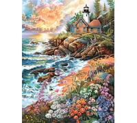 JWPSHIJIE Embroidery Cross Stitch Kits for Beginners Adults, House On Cliff,H,40 * 50cm Pre-Printed Stamped Embroidery Kits 11CT Needlework Kit DIY Artwork for Adults Girls Home Wall