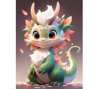 JWPSHIJIE Embroidery Kit for Beginners, Cute Baby Dragon,R,30 * 40cm Cross Stitch Kit with Pattern and Instructions, Hand Crafts Kits Embroidery Starter Kits for Adults Kids