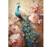 JWPSHIJIE Embroidery Kits for Beginners Adults, Beautiful Peacock Among Flowers,M,50 * 70cm Stamped Cross Stitch Kit 11CT Fabric Embroidery Crafts Kit, Counted Cross Stitch for Home Decoration