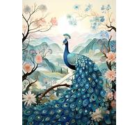 JWPSHIJIE Embroidery Starter Kit, Beautiful Peacock Among Flowers,D,40 * 50cm Cross Stitch Kit with Pattern and Instructions, Full Range of Embroidery Kits, Color Threads and Tool