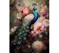 JWPSHIJIE Full Range of Embroidery Starter Kits, Beautiful Peacock Among Flowers,H,50 * 70cm Cross Stitch Kits for Adults Embroidery Kit Pre-Printed Stamped Cross Stitch Kit 11CT