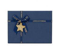 JWQFBC Box with Lid for Presents, Birthday Gift Boxes with Ribbon, Complete Gift Packaging Set, Blue box with light, handbag, raffia, and greeting card, 30 * 21 * 10cm
