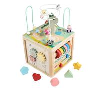 JWQFBC Children Rotating Bead Wooden Activity Center Maze Toy Interactive Play Structure Base Suitable for Manual Skills Early Education, Multifunctional Bead Maze Cube