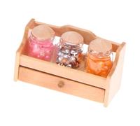 JWQFBC Dollhouse Miniature Jar Bottle Food Mini Kitchen Storage Shelf with Realistic Opening Drawers Suitable for Collectors, Wood