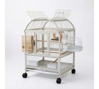 JWQFBC Large Anti Bird Cage with Wheels & hed Top, a Bird Habitat for Parakeets, Horizontal line single-layer bird cage with wheels and arched top