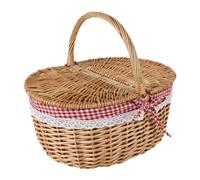 JWQFBC Picnic Basket Handwoven Wicker Picnic Hamper with Opening Lid Removable Lining Storage Handle Suitable for Camping Hiking Home, Red White, Small