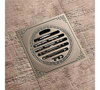 JWQPAD Floor Drain Antique Brass Floor Drain 4 Inch,Square Bathroom Shower Floor Drains,Hair Catcher Shower Drain,Waste Water Strainer for Bathroom,Kitchen,Veranda