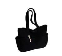 Jwqqwdza Corduroy Tote Bag for Women, Multiple Pockets Large Hobo Shoulder Bag for Office & Shopping, Zipper Casual Handbags, Black, 17"L × 6"W × 12"H