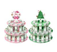 JWSCYSY 2Pack Christmas Money Holder, Christmas Ornament Cash Holder with 24 Holes Cake for Table Decor Xmas Money Gifts (Pink, Green)