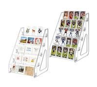 JWShang 5 Tier 12" Acrylic Trading Card Display Stand - Riser Clear Display Shelf for Baseball Sports Graded Game Card Sticker Bookmark Postcard Toploaders, Snap-On Design (2Pack)