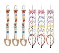 JWShang 6Pack Hanging Hair Accessories Organizer - Headband Holder Wall with Adjustable Clip, Cute Hair Bow Organizer for Girls, Wall Door Bedroom Nursery Decor (Beige+Black)